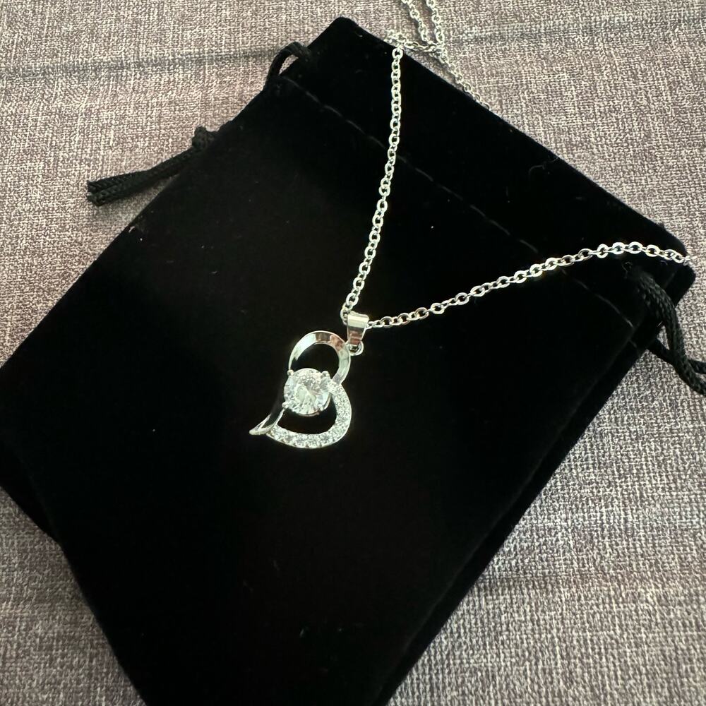 White Gold Plated Gem Heart Necklace